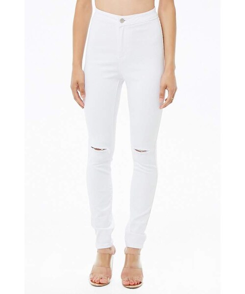 FOREVER 21(フォーエバー トゥエンティーワン)の「Forever 21 Ripped-Knee Skinny Jeans(デニムパンツ・レディース・Blue/White・11/13/15/1/3/5/7/9)」の3枚目の写真