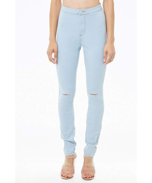 FOREVER 21(フォーエバー トゥエンティーワン)の「Forever 21 Ripped-Knee Skinny Jeans(デニムパンツ・レディース・Blue/White・11/13/15/1/3/5/7/9)」の10枚目の写真