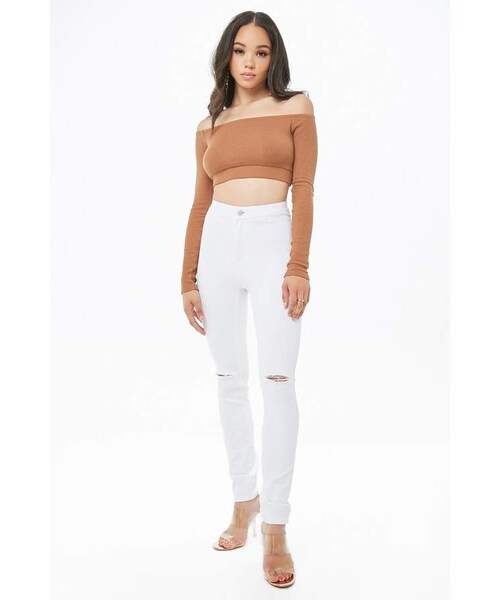 FOREVER 21(フォーエバー トゥエンティーワン)の「Forever 21 Ripped-Knee Skinny Jeans(デニムパンツ・レディース・Blue/White・11/13/15/1/3/5/7/9)」の1枚目の写真