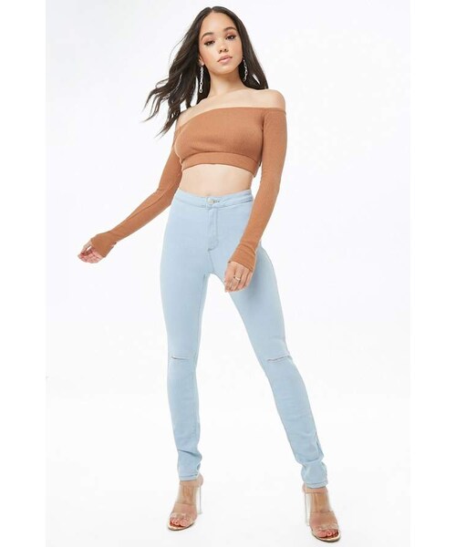 FOREVER 21(フォーエバー トゥエンティーワン)の「Forever 21 Ripped-Knee Skinny Jeans(デニムパンツ・レディース・Blue/White・11/13/15/1/3/5/7/9)」の2枚目の写真