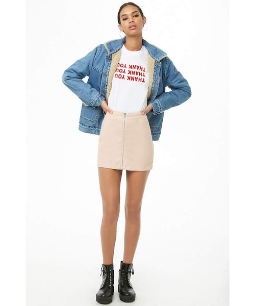 FOREVER 21(フォーエバー トゥエンティーワン)の「Forever 21 Faux Leather Zip-Front Mini Skirt(スカート・レディース・Pink/Brown・Small/Medium/Large)」の4枚目の写真