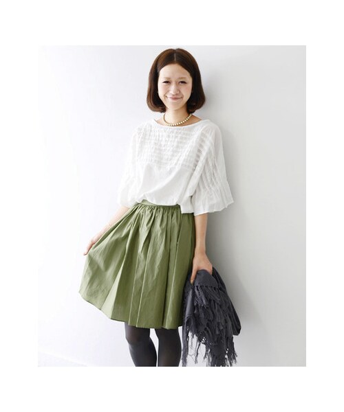 URBAN RESEARCH DOORS（アーバンリサーチドアーズ）の「コットンギャザースカート（スカート・レディース・カーキ/ベージュ/ブラック・one）」の9枚目の写真