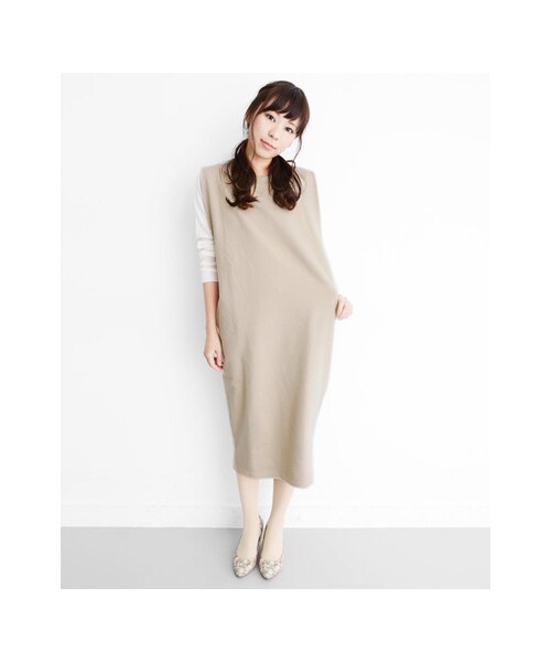 KBF（ケイビーエフ）の「スウェットロングワンピース（ワンピース/ドレス・レディース・チャコール/ベージュ/トップグレー・one）」の7枚目の写真