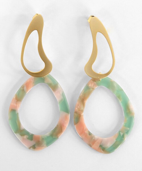 DHOLIC（ディーホリック）の「マーブリングフレームピアス（ピアス（両耳用）・レディース・ベージュ/グリーン・FREE）」の2枚目の写真