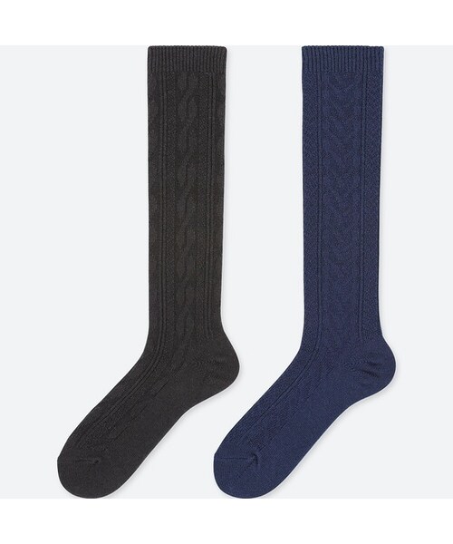 UNIQLO（ユニクロ）の「ヒートテックハイソックス（ケーブル・2足組）（レギンス/スパッツ・レディース・RED 17/OFF WHITE 01/BLACK 09・フリー）」の3枚目の写真