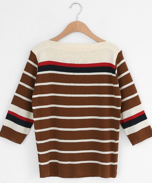 DHOLIC（ディーホリック）の「ボートネック配色ボーダーニット（ニット/セーター・レディース・ホワイト/ベージュ/ブラウン・FREE）」の2枚目の写真