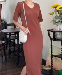 DHOLIC | Uネックスリットリブワンピース(ワンピース)