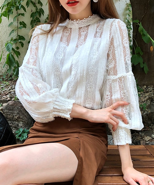 DHOLIC（ディーホリック）の「シアーレースブラウス（シャツ/ブラウス・レディース・ブラック/ホワイト/ピンク・FREE）」の2枚目の写真