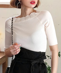 DHOLIC | スカラップネックスリムニット(ニット/セーター)