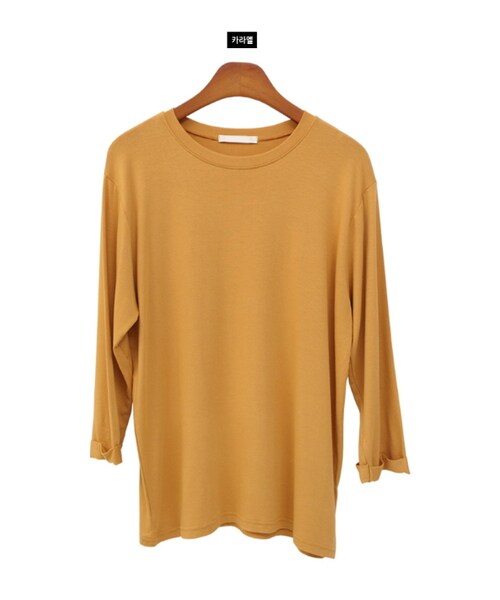 Dailyabout（デイリーアバウト）の「ロールアップ7分袖Tシャツ（Tシャツ/カットソー・レディース・ブラック/ホワイト/イエロー/ブラウン・FREE）」の4枚目の写真