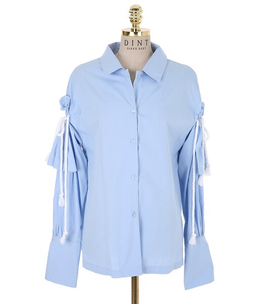 DINT（ディント）の「ダブルレイヤードロープブラウス（シャツ/ブラウス・レディース・화이트/블루・one(44~66size)）」の3枚目の写真