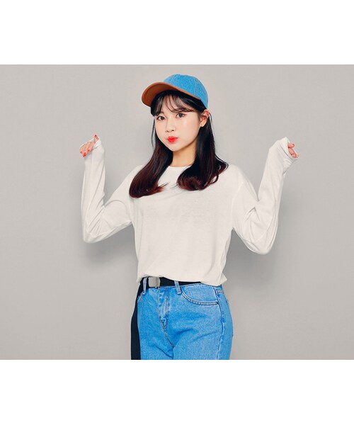 HOTPING(ホッピン)の「ベーシックラウンドネックTシャツ(Tシャツ/カットソー・レディース・ホワイト/ブラック/ライトベージュ/ピンクベージュ/グレー・1(フリーサイズ)/2(L-XXL))」の1枚目の写真