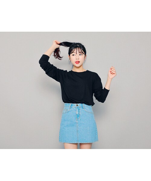 HOTPING(ホッピン)の「ベーシックラウンドネックTシャツ(Tシャツ/カットソー・レディース・ホワイト/ブラック/ライトベージュ/ピンクベージュ/グレー・1(フリーサイズ)/2(L-XXL))」の2枚目の写真