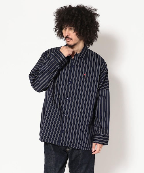 BOHEMIANS（ボヘミアンズ）の「BOHEMIANS/ボヘミアンズ 別注REGIMENTAL STRIPE JUMBO SHIRT（トップス・メンズ・BLACK/NAVY・BLACK/F (販売中)/NAVY/F (販売中)）」の10枚目の写真