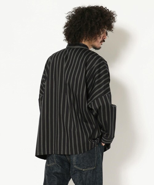 BOHEMIANS（ボヘミアンズ）の「BOHEMIANS/ボヘミアンズ 別注REGIMENTAL STRIPE JUMBO SHIRT（トップス・メンズ・BLACK/NAVY・BLACK/F (販売中)/NAVY/F (販売中)）」の3枚目の写真