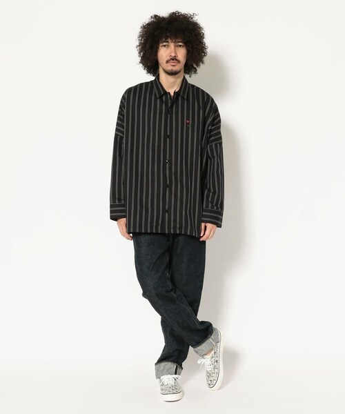 BOHEMIANS（ボヘミアンズ）の「BOHEMIANS/ボヘミアンズ 別注REGIMENTAL STRIPE JUMBO SHIRT（トップス・メンズ・BLACK/NAVY・BLACK/F (販売中)/NAVY/F (販売中)）」の8枚目の写真