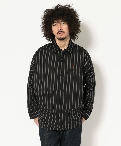 BOHEMIANS（ボヘミアンズ）の「BOHEMIANS/ボヘミアンズ 別注REGIMENTAL STRIPE JUMBO SHIRT（トップス・メンズ・BLACK/NAVY・BLACK/F (販売中)/NAVY/F (販売中)）」の9枚目の写真