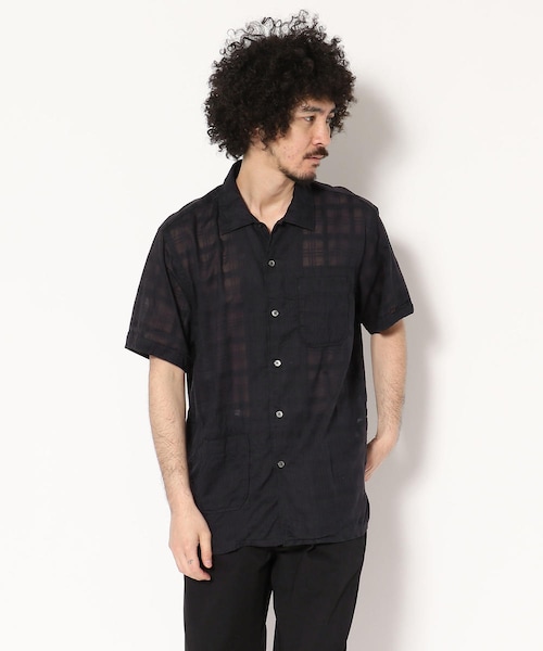 Engineered Garments エンジニアードガーメンツ アメリカ製 Camp Shirt – Window Pane Cotton Dobby キャンプシャツ ウィンドウペンコットンドビー S White 半袖 開襟 オープンカラー チェック トップス【新古品】【中古】【Engineered Garments】 Engineered Garments（エンジニアードガーメンツ）の「Camp sh window