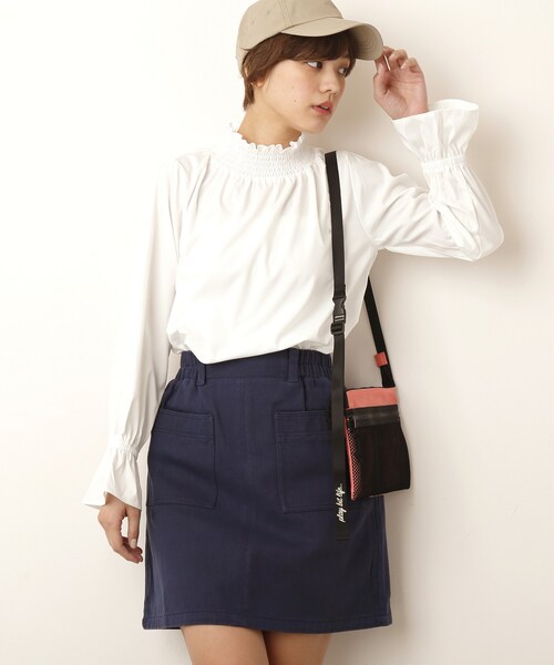 DOUBLE NAME(ダブルネーム)の「ベルト付台形スカート(スカート・レディース・黒/ネイビー/カーキ/ベージュ/柄A・FREE)」の2枚目の写真