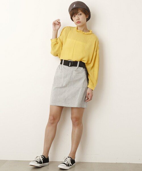 DOUBLE NAME(ダブルネーム)の「ベルト付台形スカート(スカート・レディース・黒/ネイビー/カーキ/ベージュ/柄A・FREE)」の5枚目の写真