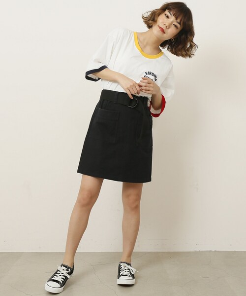 DOUBLE NAME(ダブルネーム)の「ベルト付台形スカート(スカート・レディース・黒/ネイビー/カーキ/ベージュ/柄A・FREE)」の15枚目の写真