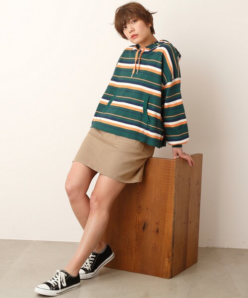 DOUBLE NAME(ダブルネーム)の「ベルト付台形スカート(スカート・レディース・黒/ネイビー/カーキ/ベージュ/柄A・FREE)」の22枚目の写真