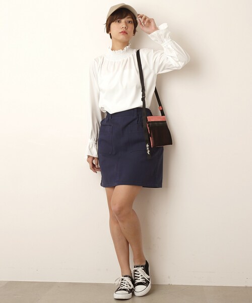 DOUBLE NAME(ダブルネーム)の「ベルト付台形スカート(スカート・レディース・黒/ネイビー/カーキ/ベージュ/柄A・FREE)」の19枚目の写真