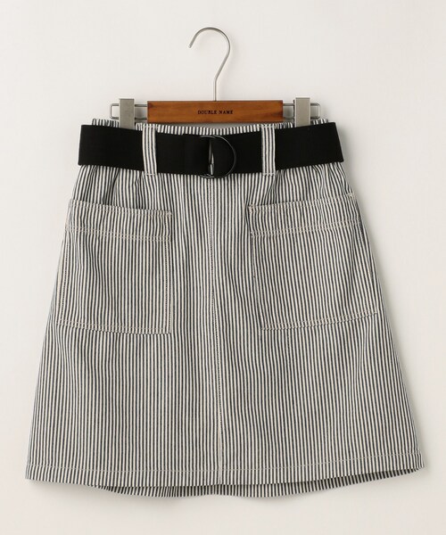 DOUBLE NAME(ダブルネーム)の「ベルト付台形スカート(スカート・レディース・黒/ネイビー/カーキ/ベージュ/柄A・FREE)」の7枚目の写真