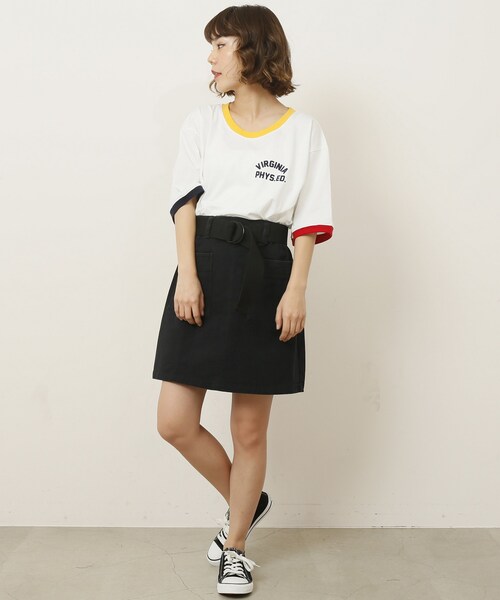 DOUBLE NAME(ダブルネーム)の「ベルト付台形スカート(スカート・レディース・黒/ネイビー/カーキ/ベージュ/柄A・FREE)」の16枚目の写真