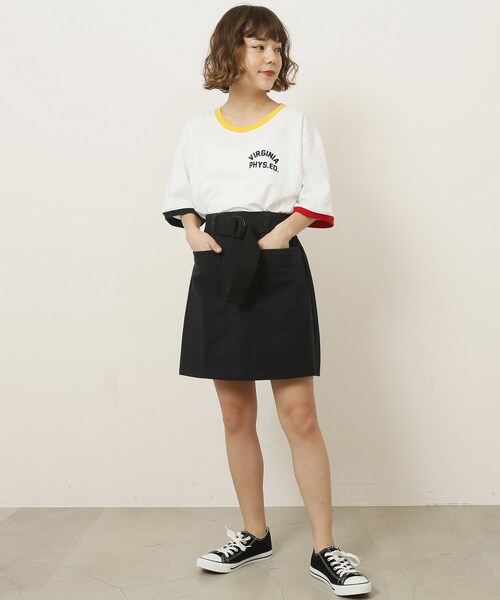 DOUBLE NAME(ダブルネーム)の「ベルト付台形スカート(スカート・レディース・黒/ネイビー/カーキ/ベージュ/柄A・FREE)」の17枚目の写真