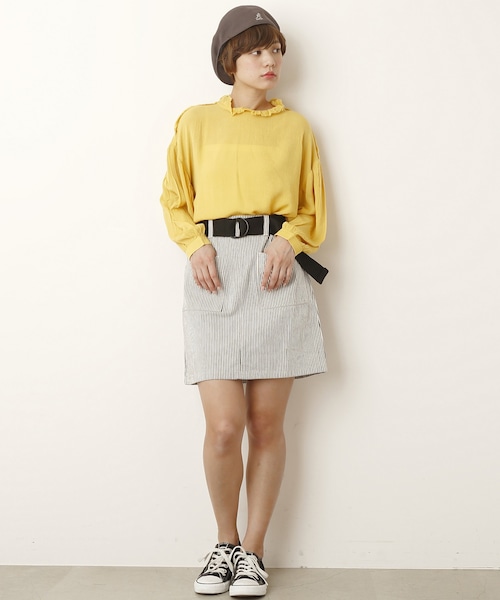 DOUBLE NAME(ダブルネーム)の「ベルト付台形スカート(スカート・レディース・黒/ネイビー/カーキ/ベージュ/柄A・FREE)」の6枚目の写真