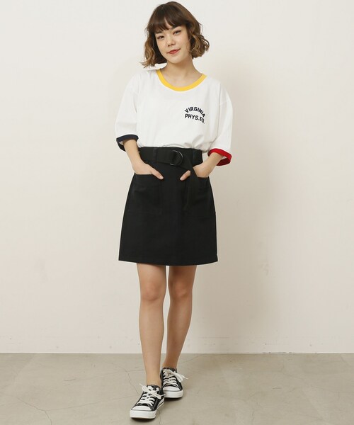 DOUBLE NAME(ダブルネーム)の「ベルト付台形スカート(スカート・レディース・黒/ネイビー/カーキ/ベージュ/柄A・FREE)」の14枚目の写真