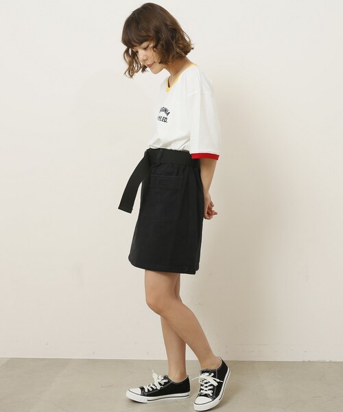 DOUBLE NAME(ダブルネーム)の「ベルト付台形スカート(スカート・レディース・黒/ネイビー/カーキ/ベージュ/柄A・FREE)」の18枚目の写真