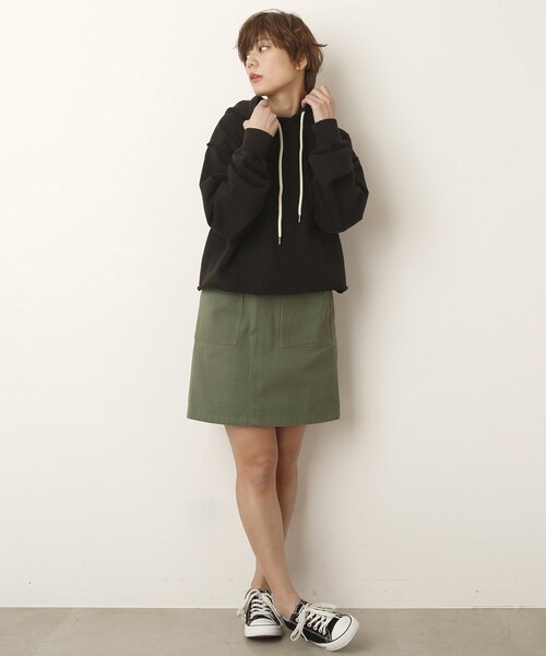 DOUBLE NAME(ダブルネーム)の「ベルト付台形スカート(スカート・レディース・黒/ネイビー/カーキ/ベージュ/柄A・FREE)」の21枚目の写真