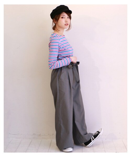 frames RAY CASSIN（フレームスレイカズン）の「リボンベルト付きタックワイドパンツ（パンツ・レディース・ネイビー/ライトグレー/グレージュ・FREE）」の7枚目の写真