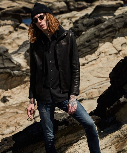 【美品】LOUNGE LIZARD ラウンジリザード　シングルライダース Lounge Lizard COW SOFT MAT 素上げ シングルライダース No.0187