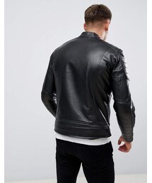 REPLAY（リプレイ）の「Replay leather biker jacket in black