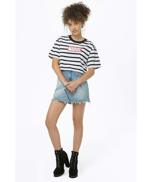 Forever 21 Marvel Graphic Striped Crop 