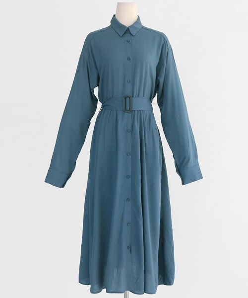 DHOLIC（ディーホリック）の「ベルトSETフレアシャツワンピース（ワンピース・レディース・ベージュ/ブルー・FREE）」の2枚目の写真