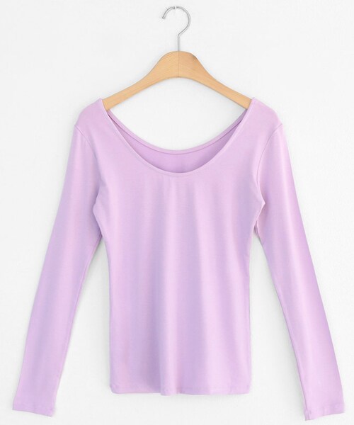 DHOLIC（ディーホリック）の「スリムUネックTシャツ（Tシャツ/カットソー・レディース・ブラック/ホワイト/ベージュ/パープル・FREE）」の4枚目の写真