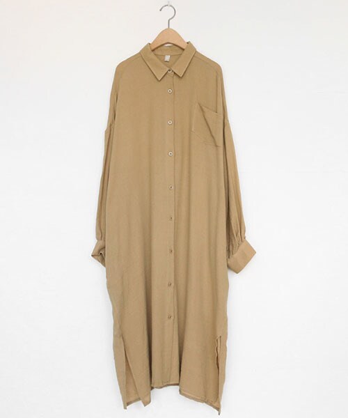 DHOLIC（ディーホリック）の「ワンポケットロングシャツワンピース（ワンピース・レディース・オレンジ/ホワイト/ベージュ/ブラック・FREE）」の4枚目の写真