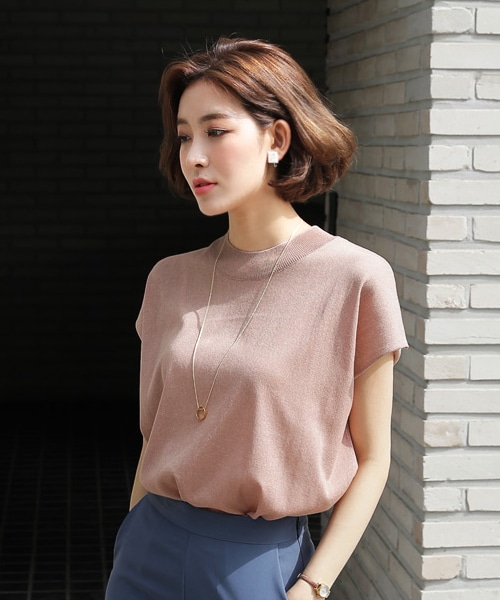 DHOLIC（ディーホリック）の「キャップスリーブスリットニット（ニット/セーター・レディース・ブラウン/ホワイト/ピンク/ブルー・FREE）」の4枚目の写真