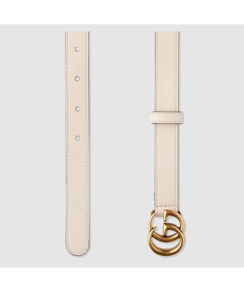 GUCCI ホワイトレザーベルト ダブルGバックル