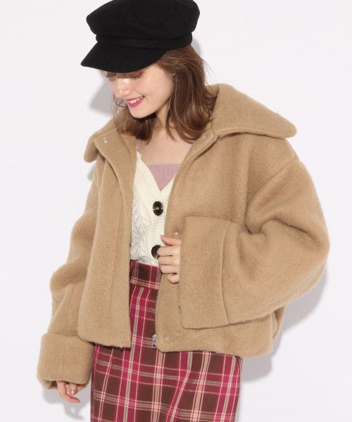 Heather（ヘザー）の「エリツキ／シャギーショートコート（ジャケット/アウター・グレー/ベージュ/ネイビー）」の2枚目の写真