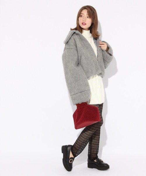 Heather（ヘザー）の「エリツキ／シャギーショートコート（ジャケット/アウター・グレー/ベージュ/ネイビー）」の4枚目の写真