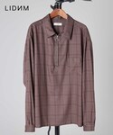 LIDNM | ビンテージチェックリングジップシャツ【ブラウン】(襯衫)