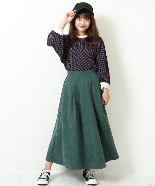 RAY CASSIN（レイカズン）の「横ボタンピーチ起毛スカート（スカート・レディース・ネイビー/グリーン/キャメル/パープル/カラシ・FREE）」の8枚目の写真