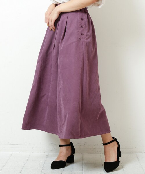 RAY CASSIN（レイカズン）の「横ボタンピーチ起毛スカート（スカート・レディース・ネイビー/グリーン/キャメル/パープル/カラシ・FREE）」の4枚目の写真