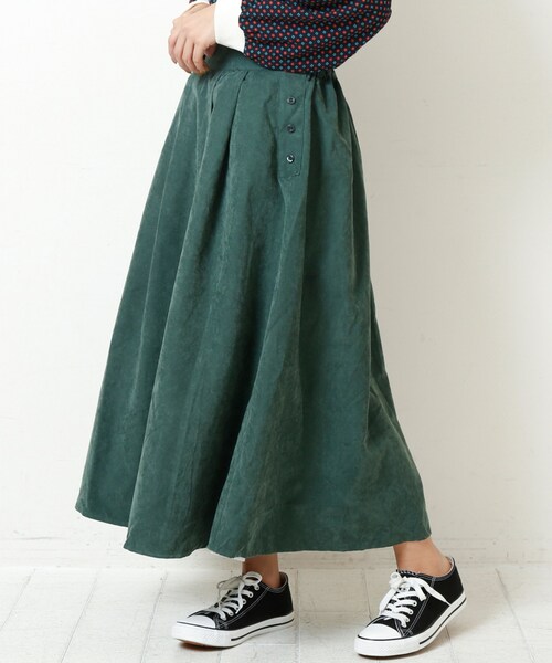 RAY CASSIN（レイカズン）の「横ボタンピーチ起毛スカート（スカート・レディース・ネイビー/グリーン/キャメル/パープル/カラシ・FREE）」の2枚目の写真