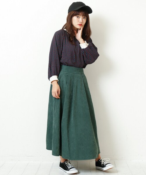 RAY CASSIN（レイカズン）の「横ボタンピーチ起毛スカート（スカート・レディース・ネイビー/グリーン/キャメル/パープル/カラシ・FREE）」の6枚目の写真